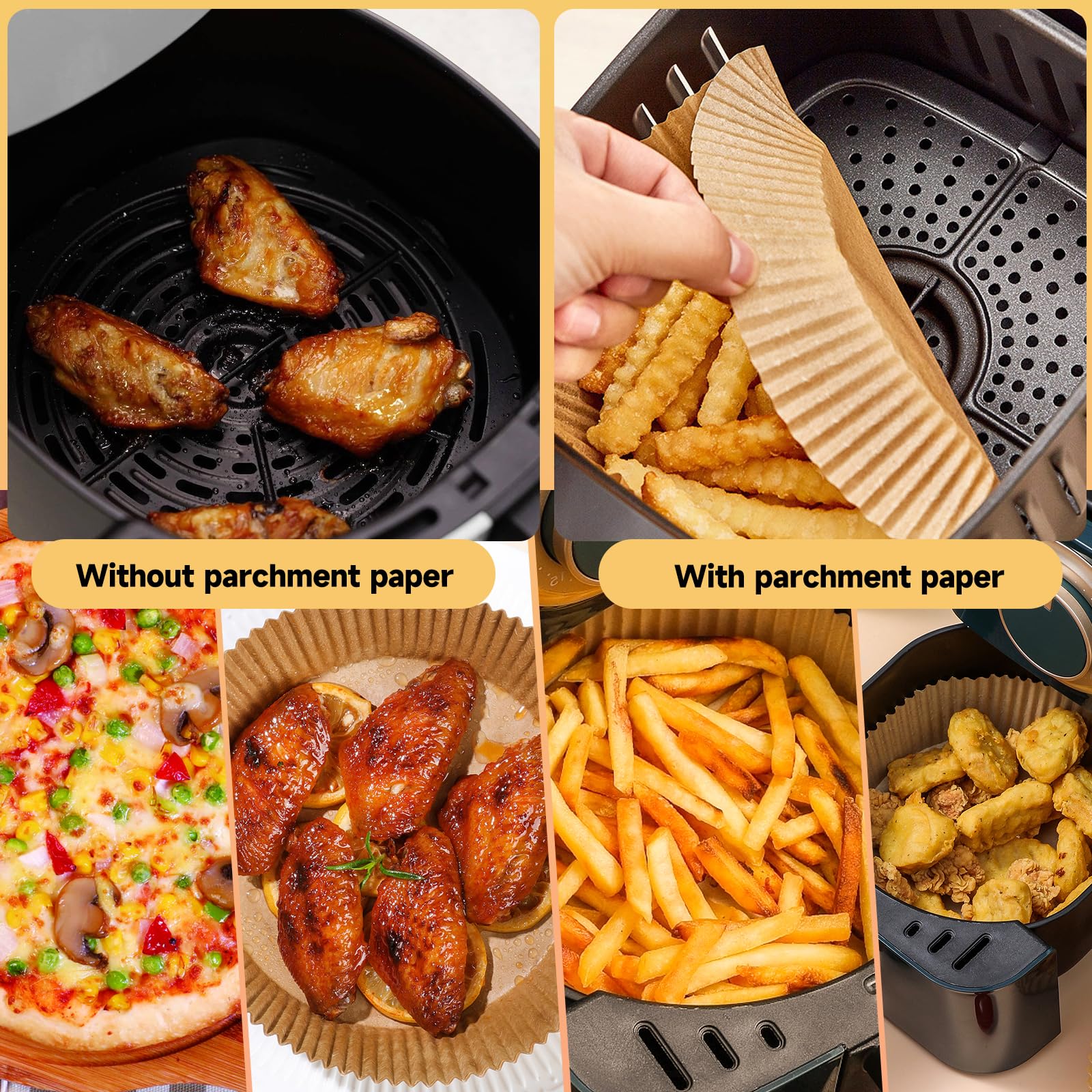 Ctizne Disposable Air Fryer Paper Liners, 125Pcs 9 Inches Large Round Air Fryer Basket Liners, Non-Stick Food Grade Parchment Pa